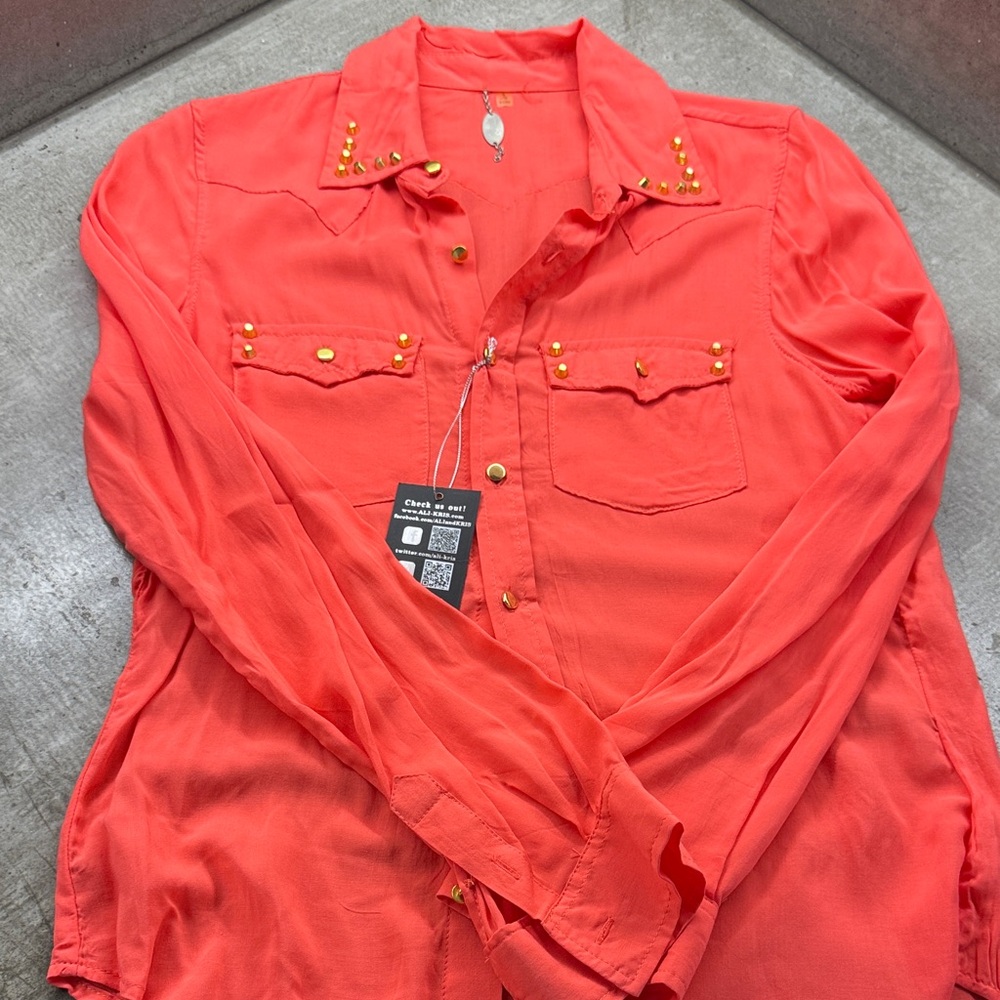 Ali & Kris Coral Stud-Accent Button Down Shirt